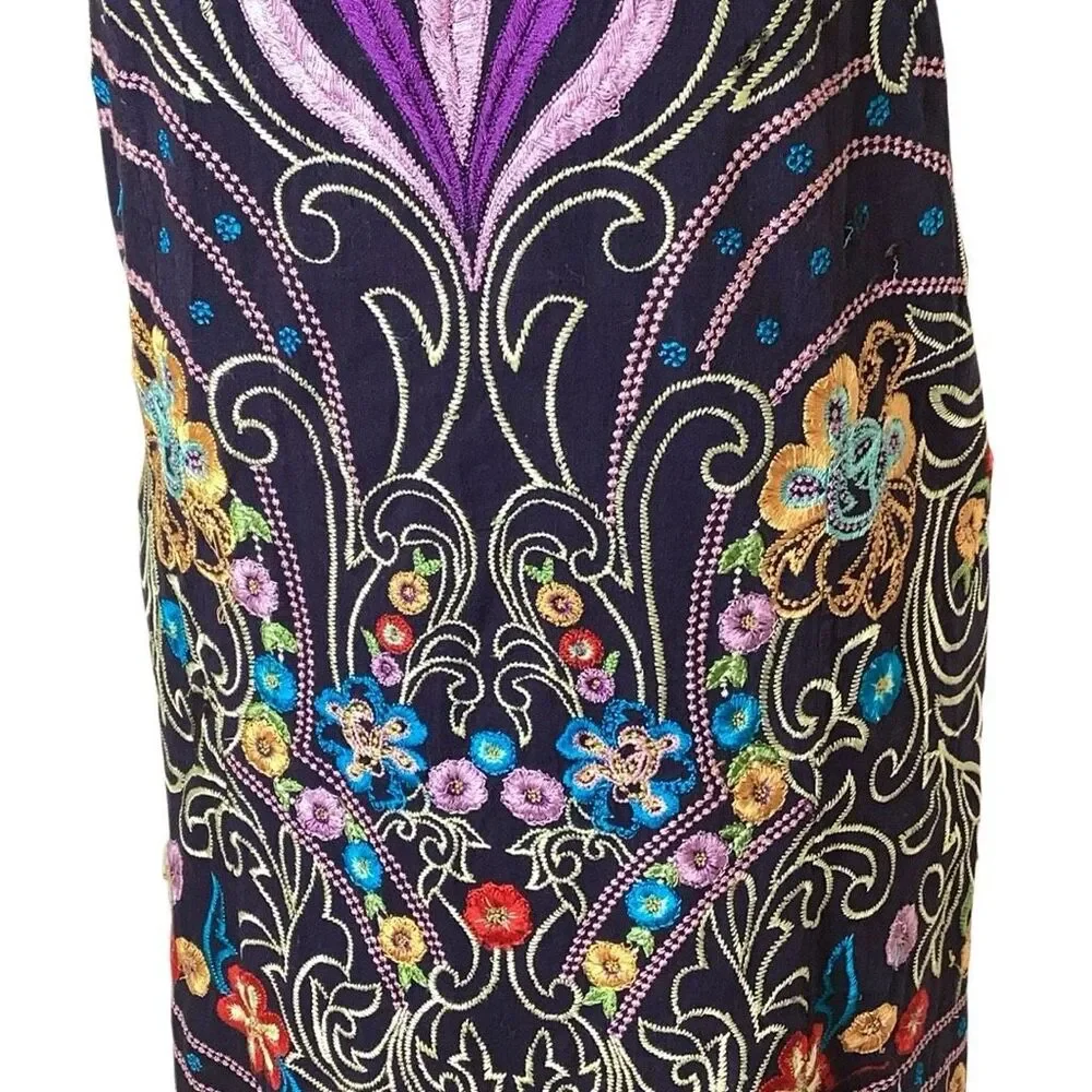 Maeve Anthropologie Kira Navy Floral Embroidered Print Sleeveless Shift Dress Sz - Picture 8 of 11